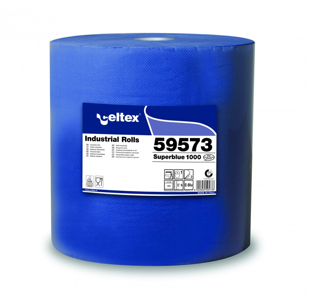 Image of Celtex 59.573 Ipari törlőpapír, 3 rétegű, 100% cell., KÉK, 1000 lap (36×1000) cell., 360m